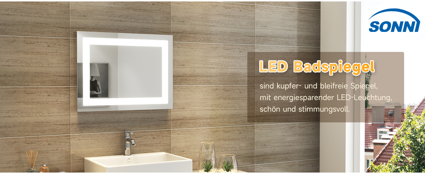 Дзеркало для ванної кімнати SONNI з підсвічуванням 80x60 см, IP44, холодне біле світло