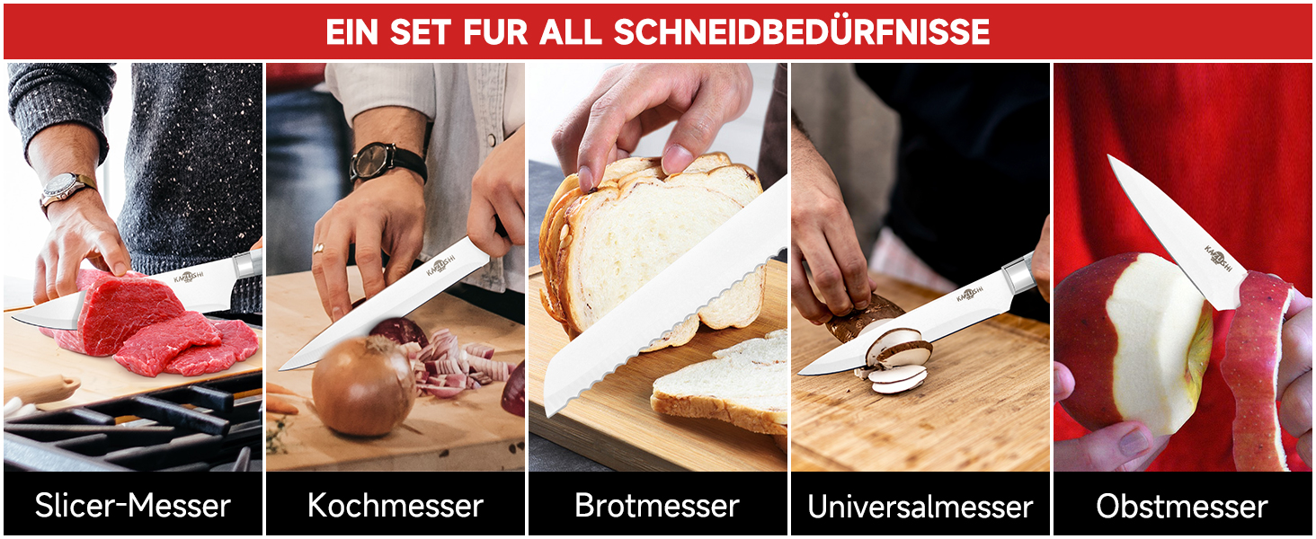 Набір кухонних ножів Messerblock Set: професійний набір з 6 предметів з нержавіючої сталі та дерев'яним блоком, з точильним каменем