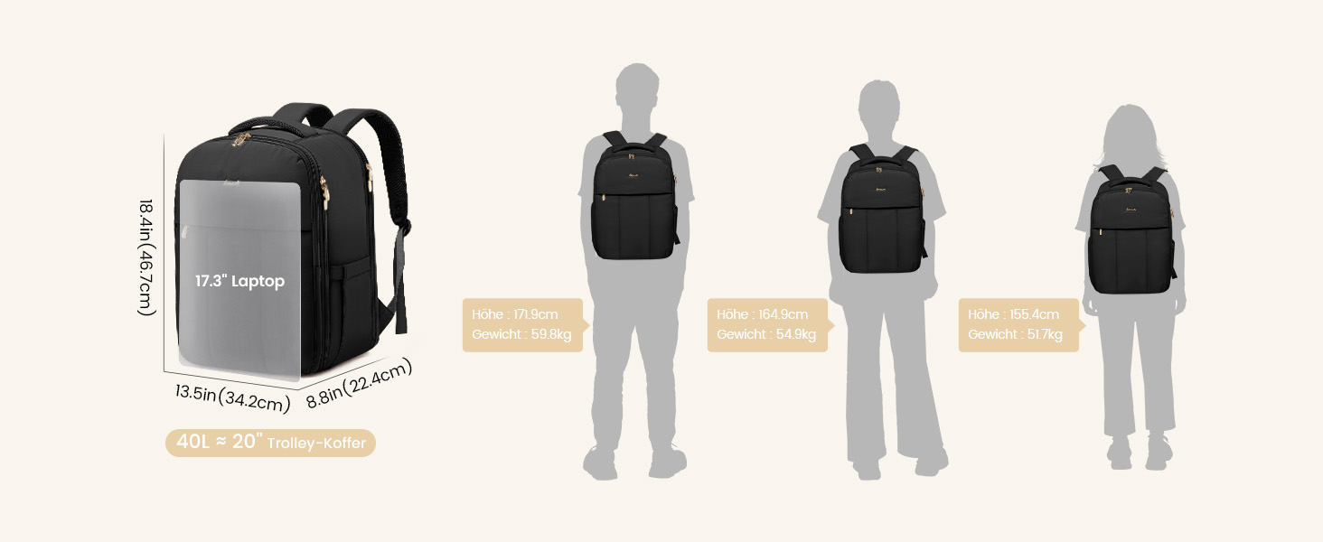 Чорний жіночий рюкзак LOVEVOOK 40L для подорожей з відділенням для ноутбука 17