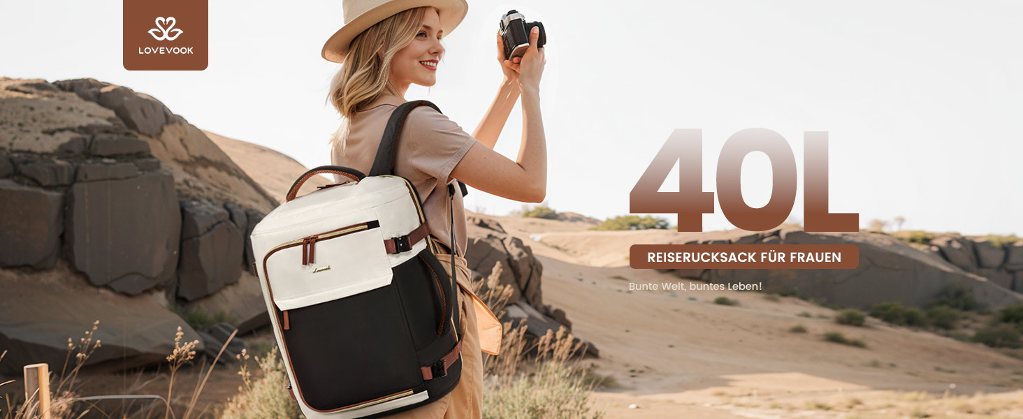 Рюкзак для подорожей LOVEVOOK 40L для жінок, ручна поклажа, рюкзак для авіаперельотів, сумка-рюкзак для бізнесу, школи, вихідних, бежевий хакі (17 дюймів, 40L, чорний+бежевий+коричневий)