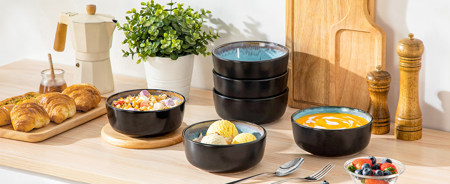 Набір посуду Vancasso AMBER на 12 осіб, 48 предметів: тарілки обідні, десертні, супові, миски (блакитний, реактивна глазур, для посудомийної машини)