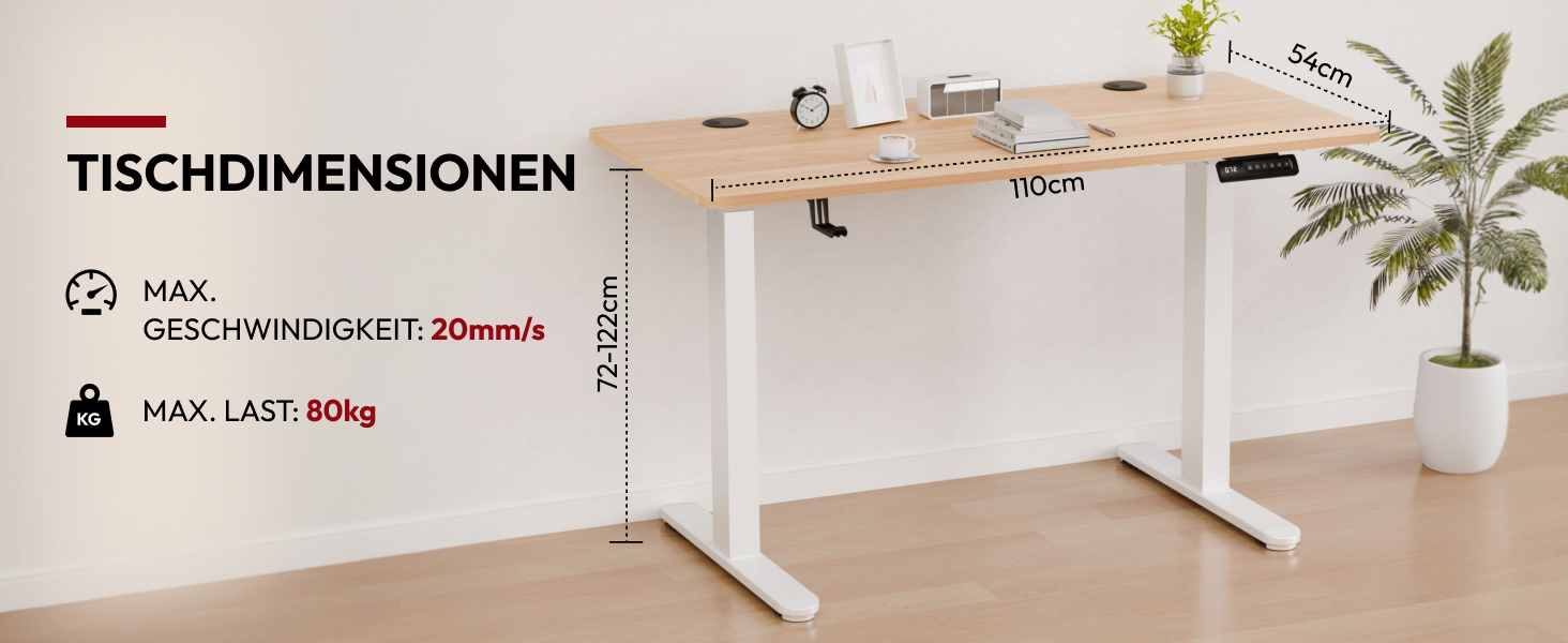 Регульований за висотою стіл Sanodesk з двомоторним приводом та бездротовим зарядним пристроєм 15W, інтегрований, 4 позиції пам'яті, стільниця з масиву акації 110x54 см, до 80 кг, Pro Ahorn
