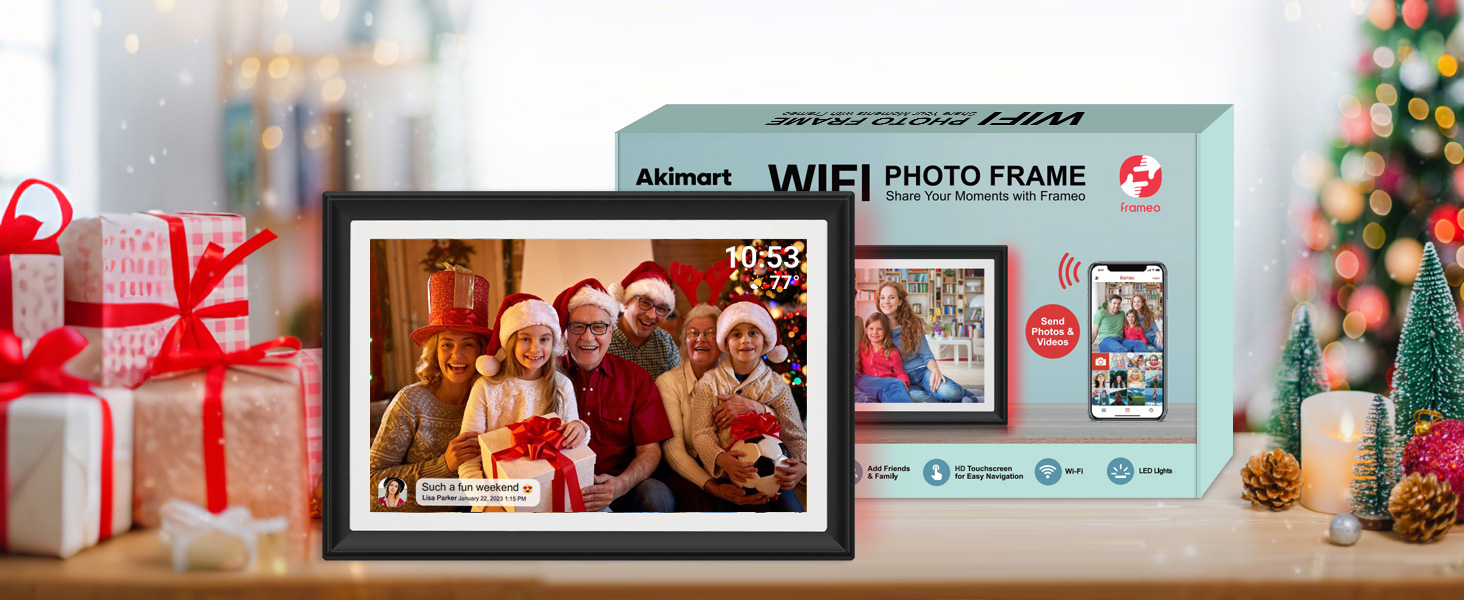 FRAMEO Цифровий фоторамка 15.6 дюймів WiFi, FHD 1920x1080, 32GB, IPS сенсорний екран, автоповорот, кріплення на стіну. Діліться фото та відео через додаток FRAMEO