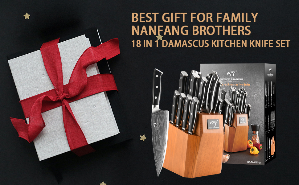 Набір професійних японських ножів NANFANG BROTHERS Messersets Damast (18 шт.) з підставкою, VG10 сталь, 67 шарів дамаску