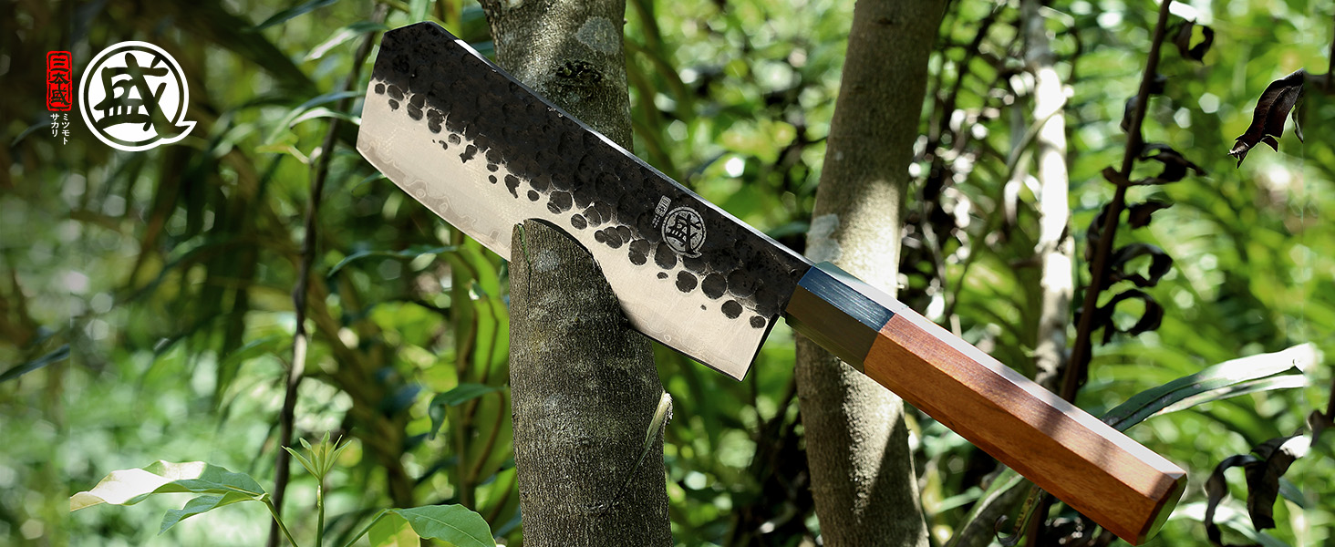 Японський кухонний ніж MITSUMOTO SAKARI з ручкою з рожевого дерева (19 см), ручна ковка, високоякісна сталь