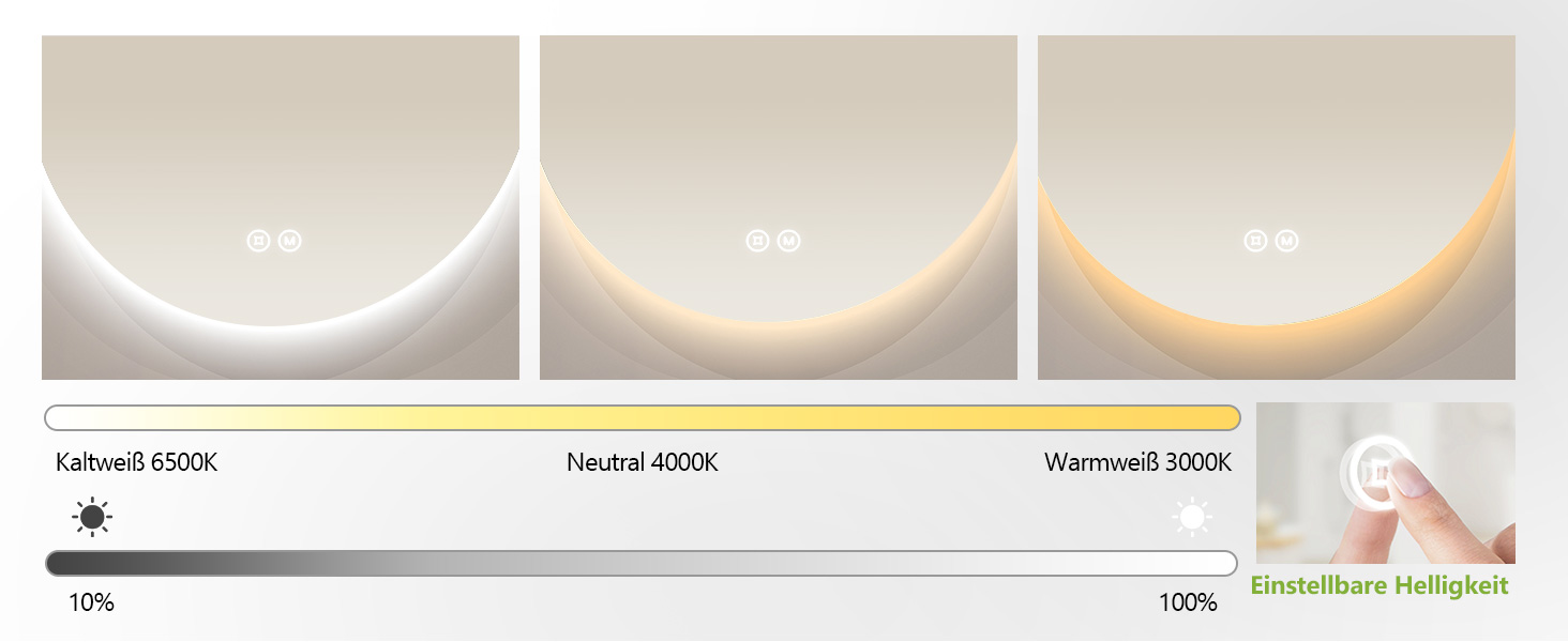 Круглий дзеркало для ванної кімнати з підсвічуванням S'AFIELINA 60 см LED з сенсорним вимикачем, 3 кольори світла (теплий, нейтральний, холодний), регулювання яскравості, 60x60 см