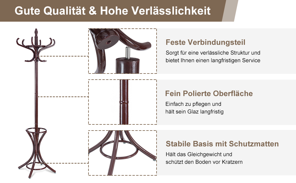 Стойка для одягу GIANTEX з підставкою для парасольки, дерев'яна, 12 гачків, для прихожей/вітальні (чорна)