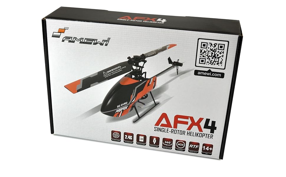 Радіокерований вертоліт Amewi AFX4 Single-Rotor 4-канальний 2.4GHz RTF, чорно-помаранчевий