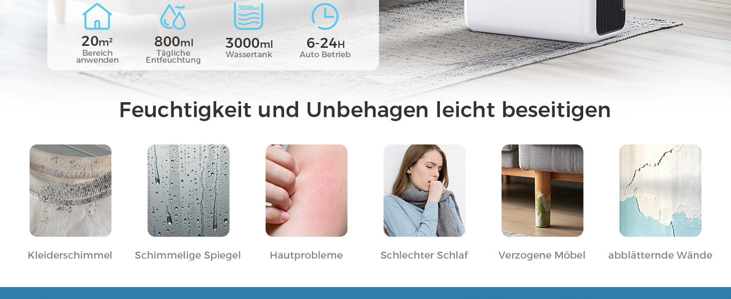 Електричний осушувач повітря 3л, для дому до 20㎡, з технологією Dual Peltier, 30дБ, таймер 24г