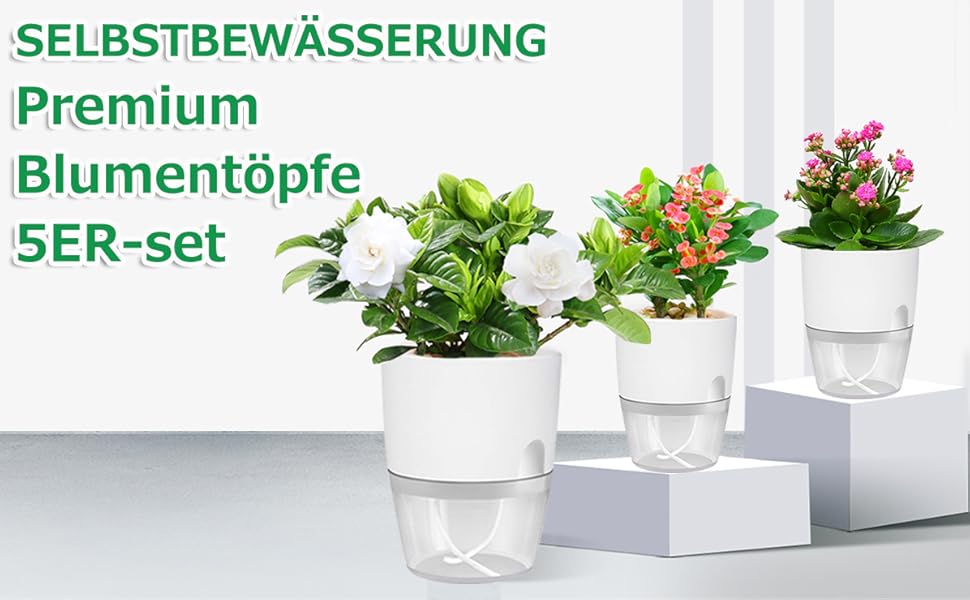 Набір горщиків для трав на кухню, самополивний набір 3 шт. для вирощування свіжих кухонних трав, 18.2x11x15.3 см, білий (5 шт.)