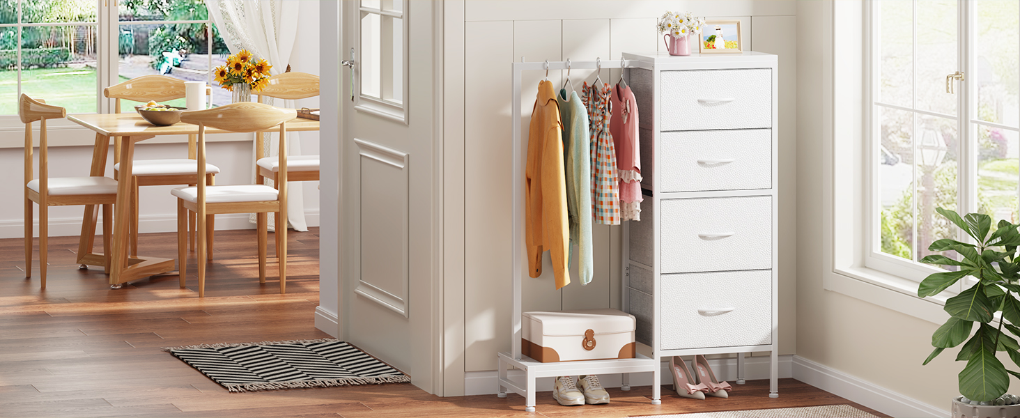 Комод 111 см з 4 висувними ящиками з тканини, полиця для одягу, білий комод для спальні, вітальні, передпокою, шафа для одягу, подарунок, 30T x 76.5B x 111H см (4 ящики), білий