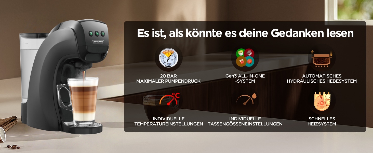 Кавомашина 5-в-1 Warriors1 для Nespresso, Dolce Gusto, Lavazza A Modo Mio, FAP Espresso Point та меленої кави, 20 bar, 0.8 л, автоматична, для дому та офісу, чорний