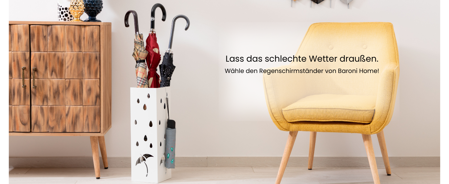 Підставка для парасольки Baroni Home з металу, біла, з декоративним різьбленням, з гачками та знімним піддоном для води - для дому та офісу, 15,5x15x49 см