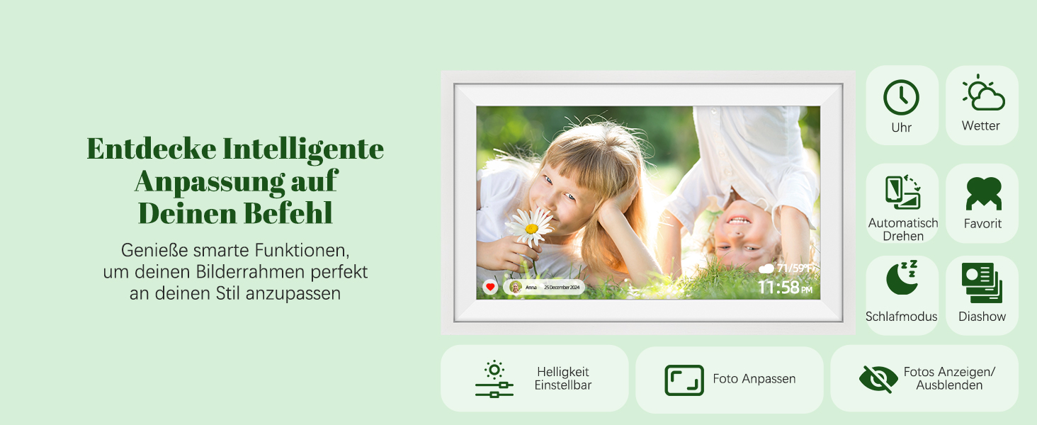 Цифровий фоторамка Eptusmey з Wi-Fi, 10.1 дюймів, корпус з дуба, 32GB, HD IPS сенсорний екран 1280x800, відтворення фото/відео через Uhale APP, подарунок для чоловіків та жінок, колір: білий дуб