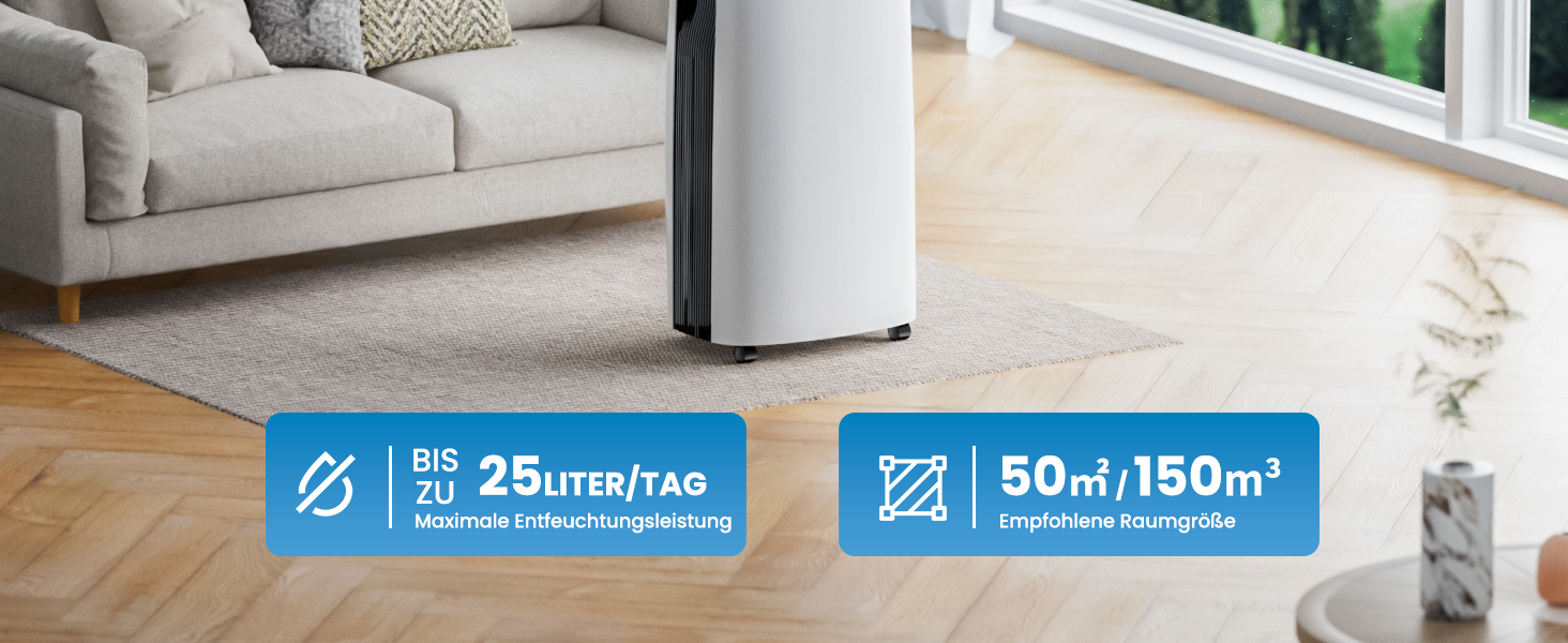 Електричний осушувач повітря 15L, 30㎡, з тачпанеллю, бак 2.5L, дренажний шланг, 46dB, таймер 24h, 3 роки гарантії (25L/день з керуванням через додаток)