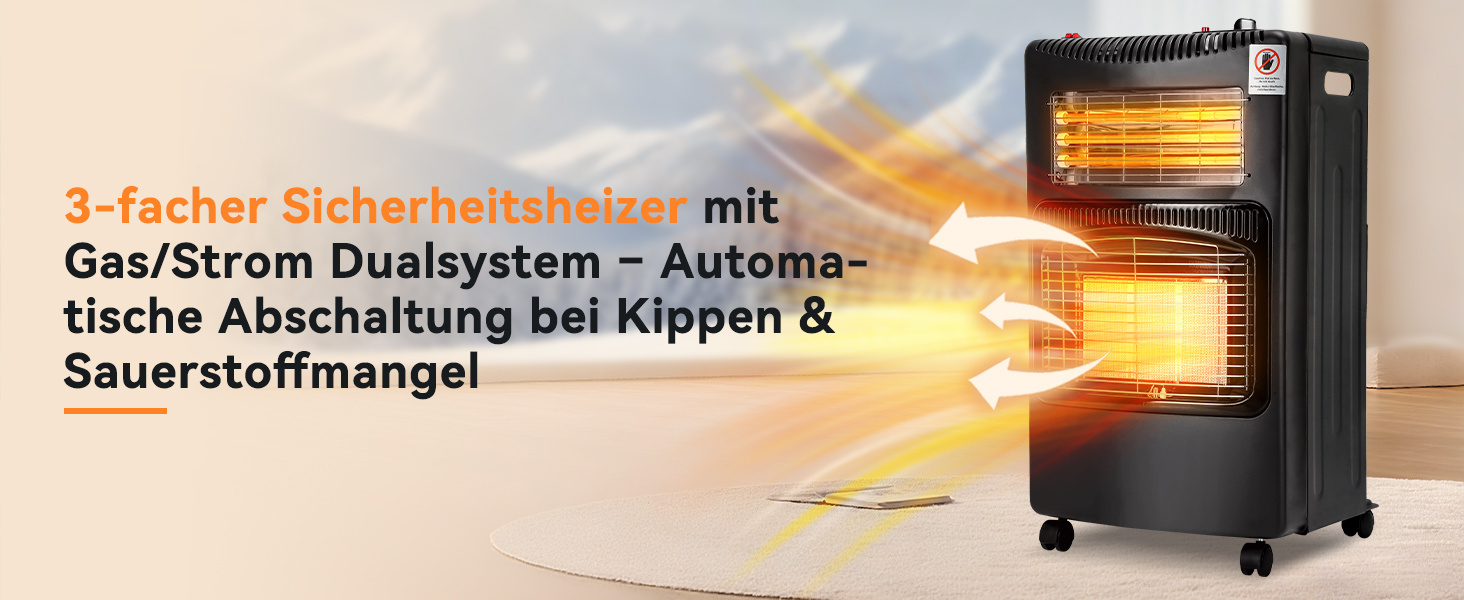 Газовий обігрівач Eulenke для приміщень, 4200W, керамічний, з інфрачервоним нагрівачем 1260W, регулятор тиску газу та шланг, 3 режими нагріву, для балонів Butan/Propane до 15кг
