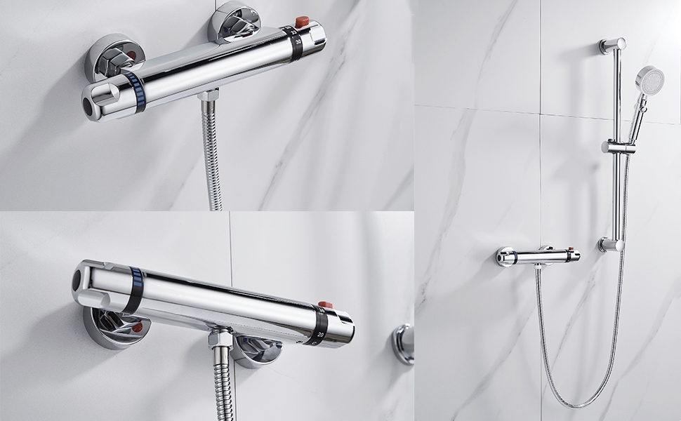 Змішувач для ванни з термостатом, накладний, хром, латунь, з кнопкою безпеки 38°C, для ванни, душ, термостат, водопровідний кран