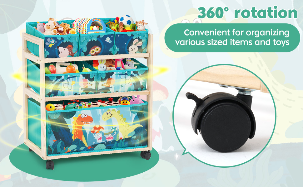 Органайзер для іграшок HOMCENT з колесами та 6 контейнерами, велика місткість, тематика динозаврів для дитячої кімнати