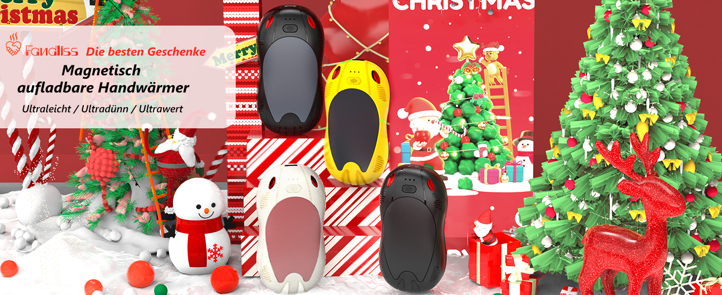 Електричні нагрівачі для рук FANDLISS з магнітом, 10000mAh, 2 шт. - нагрів з обох сторін, USB, 3 режими, для активного відпочинку, подарунок
