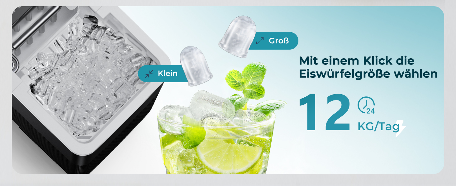 Машина для приготування льоду EUHOMY, компактний дизайн, однокнопкове керування, 9 кубиків льоду у 2 розмірах, автоматичне очищення, інтелектуальні сповіщення, прозорий кришка, чорний колір, для офісу/кухні/спальні, продуктивність 12 кг/24 год