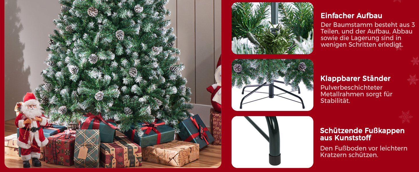 Штучна ялинка Yaheetech 183 см зі снігом та 64 шишками, 920 гілок, вогнестійка, з металевим підставкою та системою швидкого складання