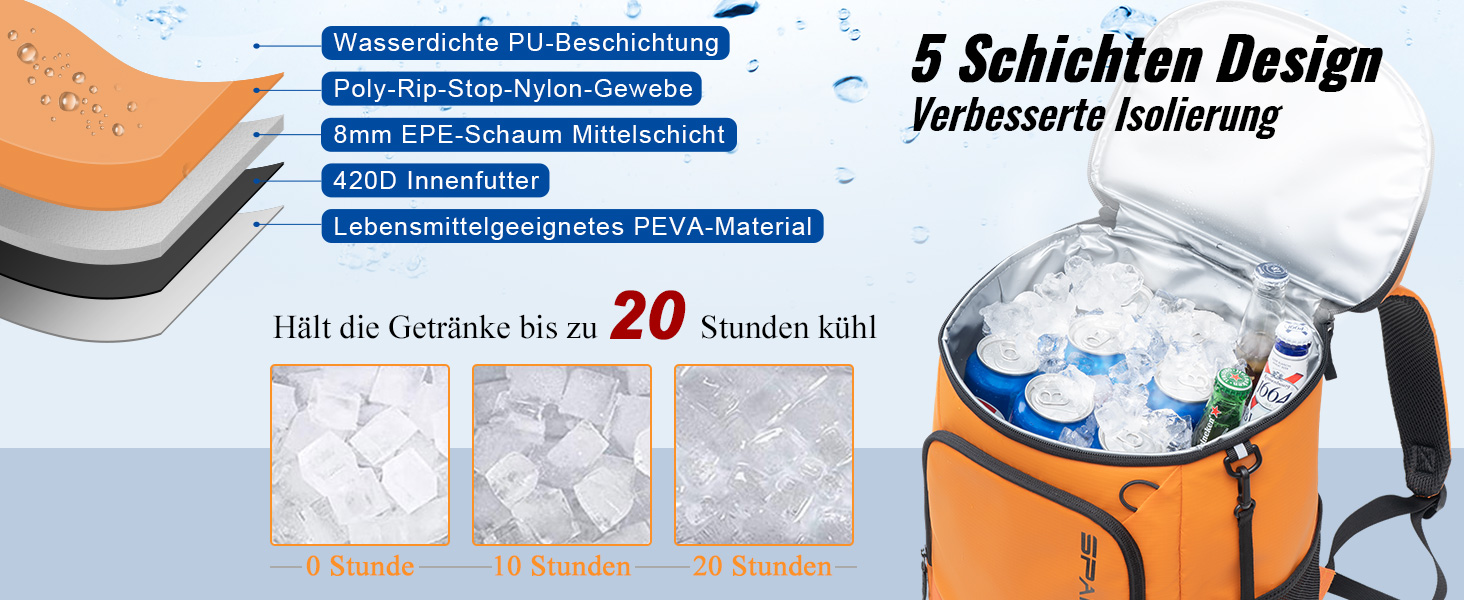 SPARTER Рюкзак-холодильник на 33/49 доз, ізольований терморюкзак, вологостійкий, легкий, для пляжу, подорожей, кемпінгу, обід (Оранжевий)