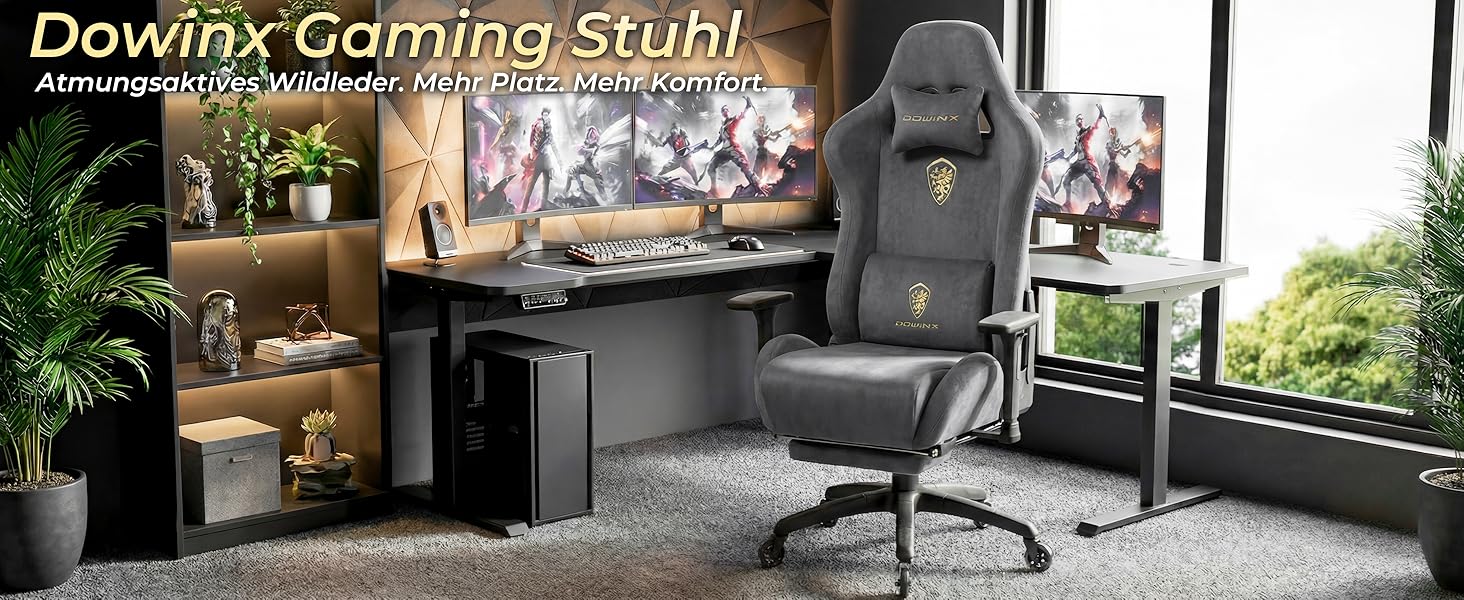 Ігрове крісло Dowinx Ergonomic Gaming Chair з підставкою для ніг та 3D підлокітниками, сіре, витримує до 200 кг, офісне крісло для геймерів