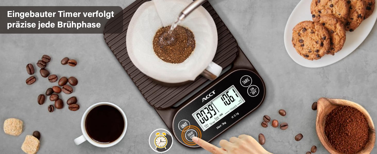 Ваги для кави з таймером – 3 кг/0,1 г, ваги для бариста для еспресо, приготування та кухонного використання, 4 одиниці, високоточні ваги з антиковзким покриттям