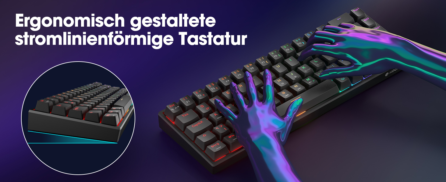 Механічна клавіатура KOORUI для геймінгу: бездротова/провідна, Bluetooth, 82 клавіші, QWERTZ (німецька розкладка), 4000mAh, RGB, для Windows/MacOS/Linux