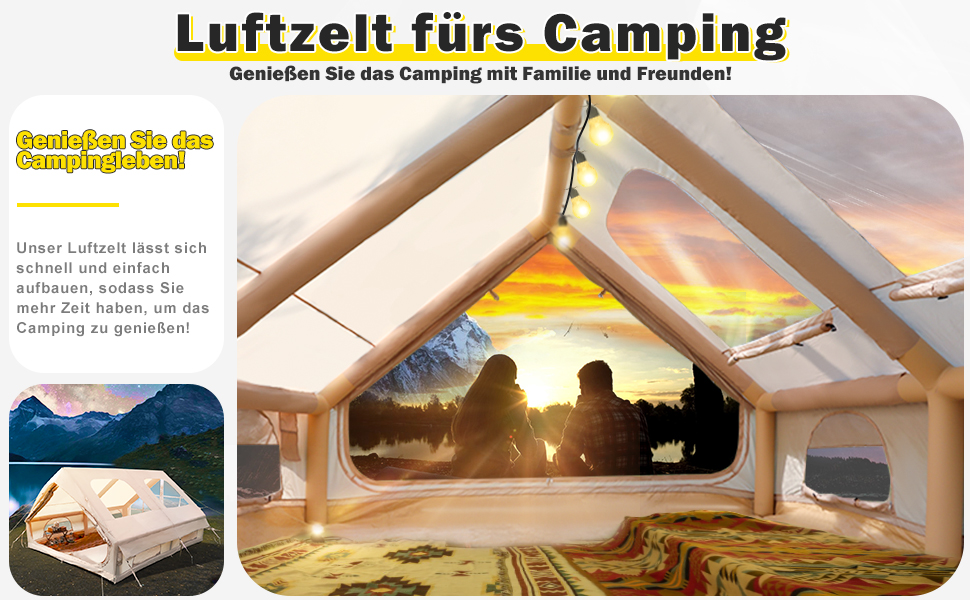 Надувний кемпінговий намет з димоходом та вікном, для 2-10 осіб з насосом, з водонепроникної тканини Oxford, швидке встановлення (4-8 осіб, велике вікно)