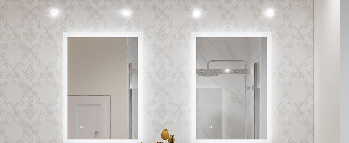 Дзеркало для ванної кімнати AQUABATOS 50x70 см LED з підсвічуванням, сенсорним вимикачем, регулюванням температури світла (6400K), IP44, CE, енергозберігаюче, серія Echos