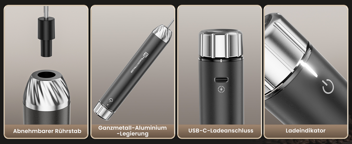 Електричний піноутворювач для молока Maestri House з регулюванням швидкості, знімний міксер з нержавіючої сталі, для лате та капучино (сірий)