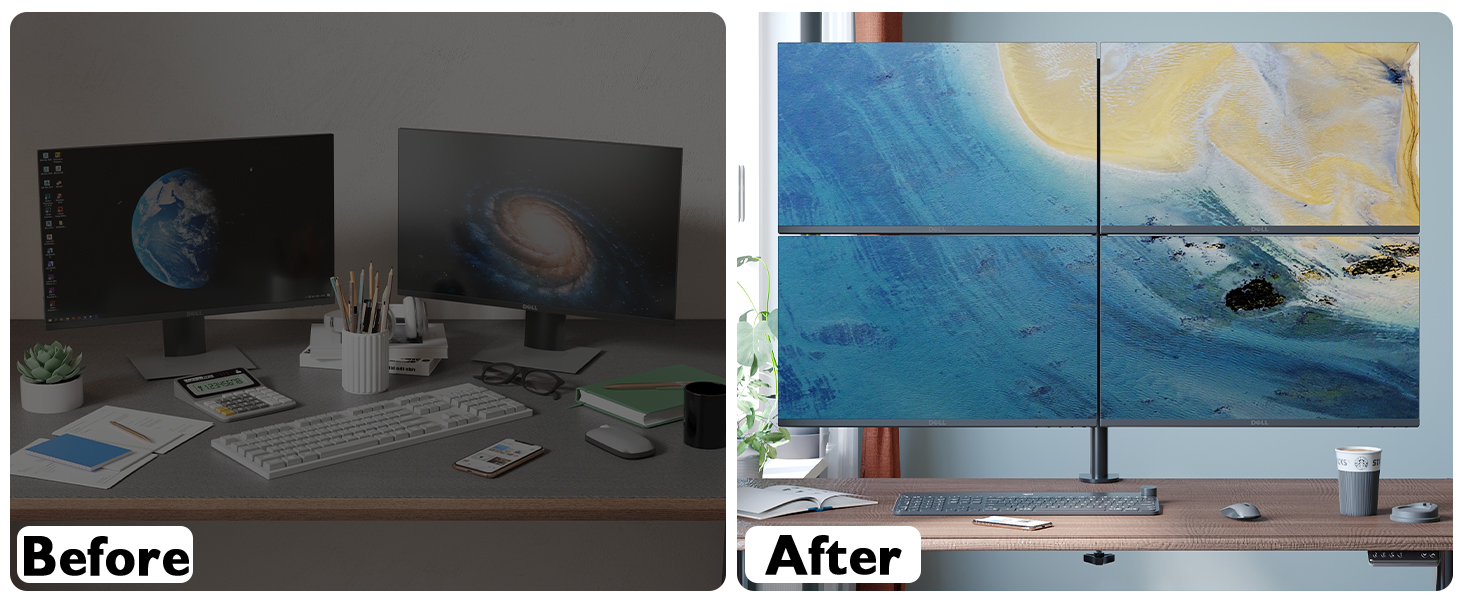 Тримач для монітора BONTEC, чотирирічний, для LCD екрану 13-27 дюймів, регульований по висоті, нахильний та обертовий, максимальне навантаження 10 кг на кожен кріплення, VESA 75/100 мм