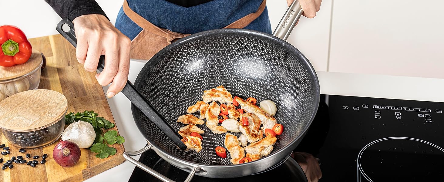 Вафельниця Moritz & Moritz з нержавіючої сталі 30 см з керамічним покриттям нового покоління - підходить для всіх типів плит - антипригарний вок з комірчастою структурою для смаження, тушкування та варіння без кришки