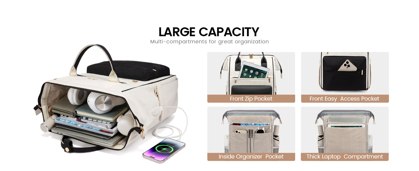 Сумка-рюкзак LOVEVOOK для жінок, для ноутбука, подорожей, роботи, школи, університету. Містка, водонепроникна, елегантна, бежева (15,6 дюймів)