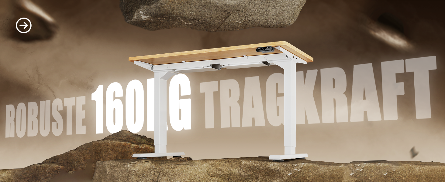 Регульований стіл MAIDeSITe S2 Pro (160x80 см) - електричний, з підняттям, чорний каркас, білий стіл, 160 кг, з захистом від зіткнень