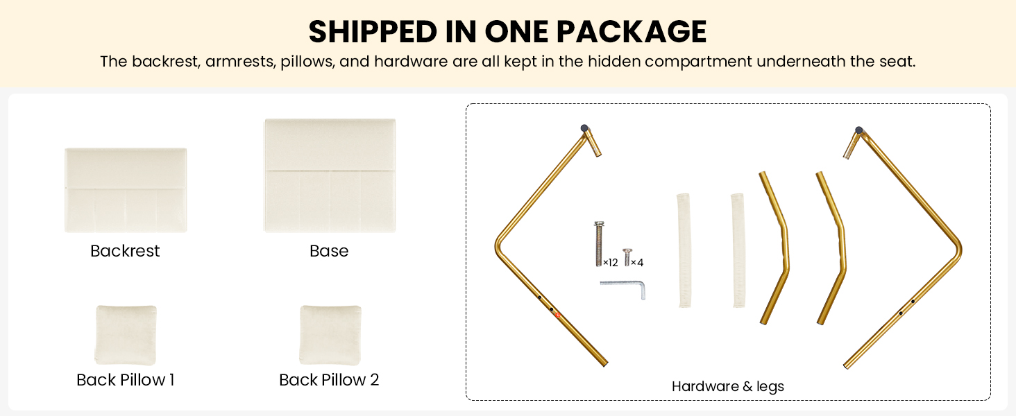 Диван-крісло Yaheetech з підлокітниками та металевими ніжками, сучасний двомісний диван з 2 подушками для попереку, бежевий, для вітальні/спальні (75,5 см ширина)