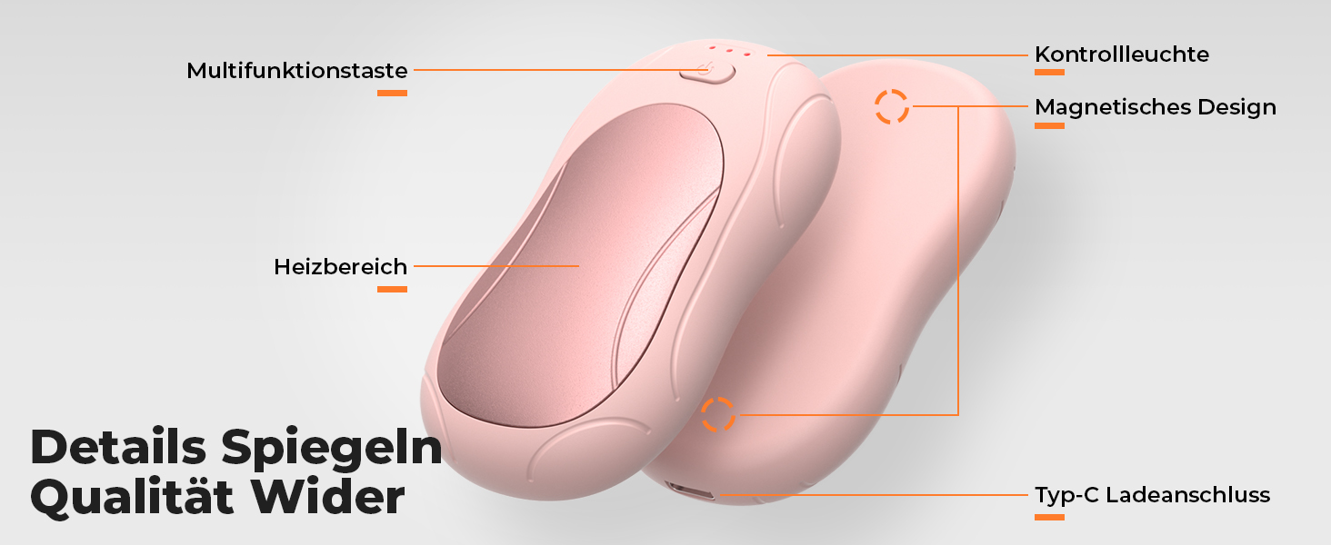 Електричні грілки для рук 2 шт. з магнітом, портативні 6000mAh, 3 режими нагріву, USB, для кемпінгу, офісу (рожеві)