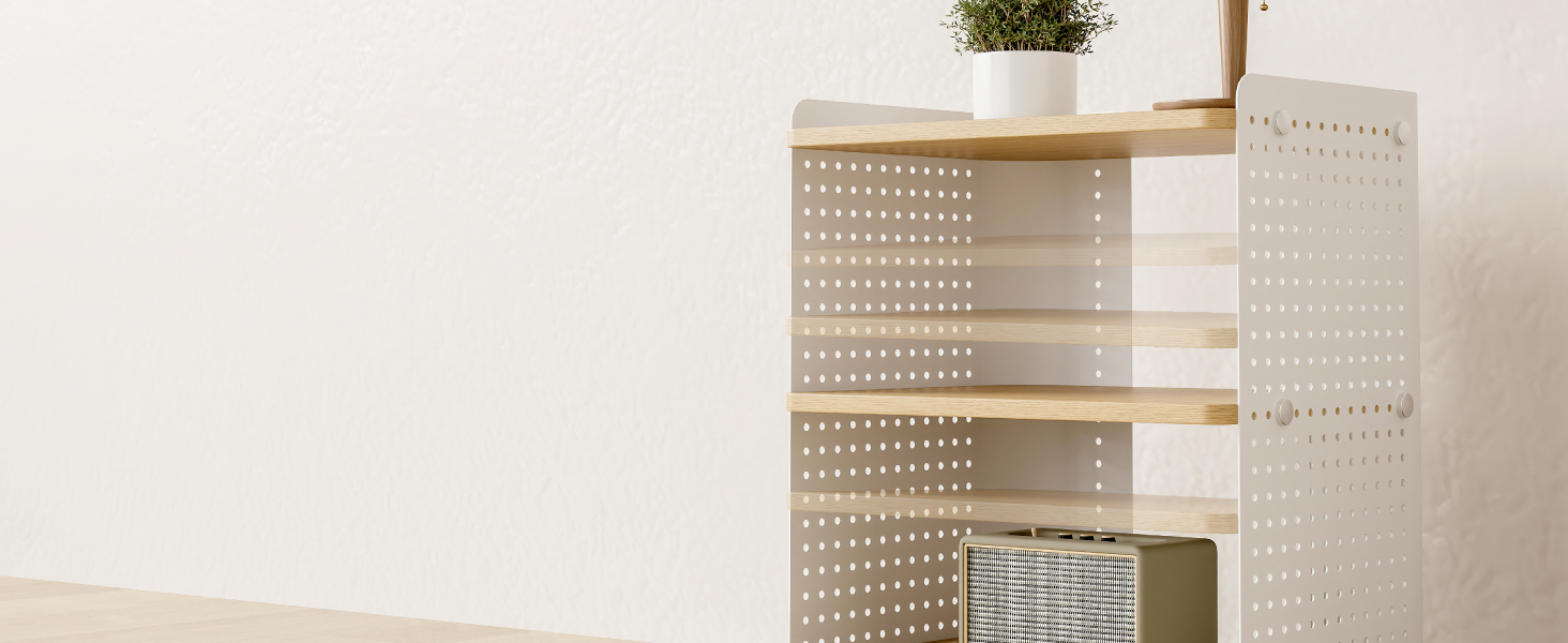 Стіл для принтера Fenge з колесами, мобільний тримач для принтера з перфорацією, 3 рівні, стійка для принтера/роликовий контейнер з органайзером, полиця, шафа для документів, для офісу та дому, 45,3x33,5x53,5 см (Дуб+Білий)