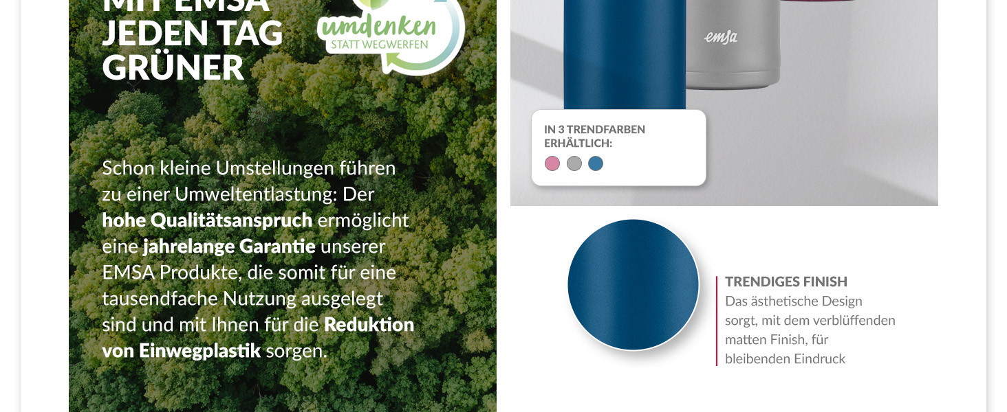 Термокружка Emsa N21518 Travel Mug Light | 0.4 л, нержавіюча сталь, 8 год гаряче/16 год холодне, BPA Free, блакитний колір