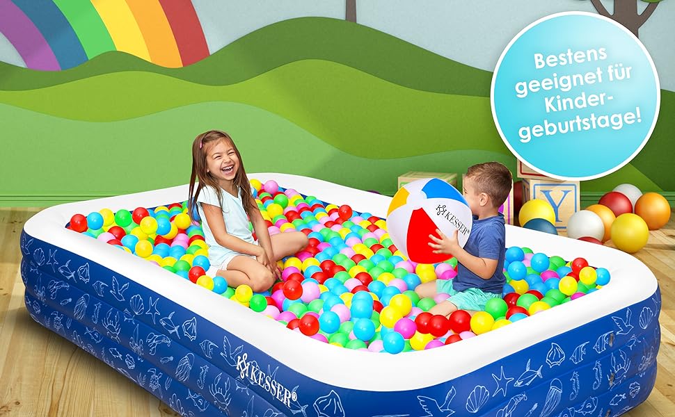 KESSER® Надувний сімейний басейн для дітей та дорослих, 305x183x56 см, 1180 л, дитячий басейн для саду, зливні отвори, блакитний