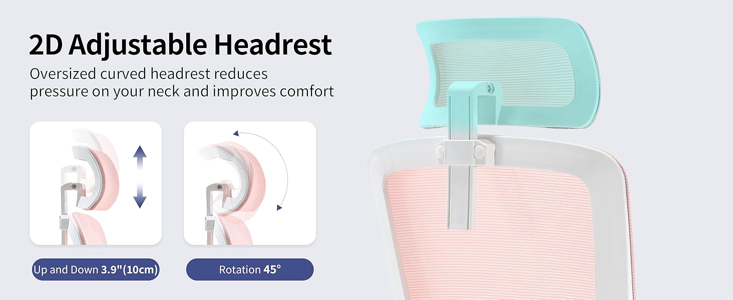 Ергономічне крісло для офісу Fizzin, комп'ютерне крісло з регульованою поперековою підтримкою, дихаюча сітчаста спинка, посилене сидіння, зручне крісло для дому та офісу (рожеве)