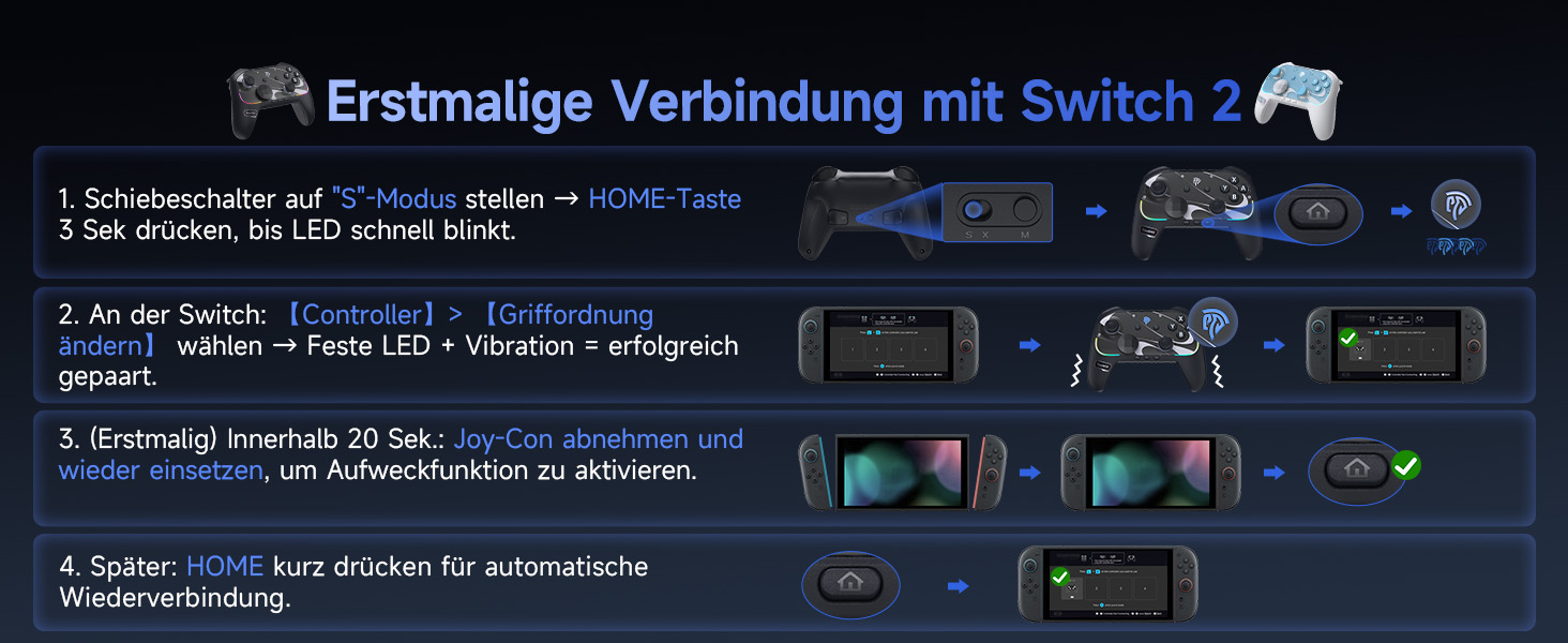 Контролер EasySMX S10 для Switch 2: Wake-up, Joystick, NFC, 1200mAh, знімний D-Pad, магнітні панелі, чорний