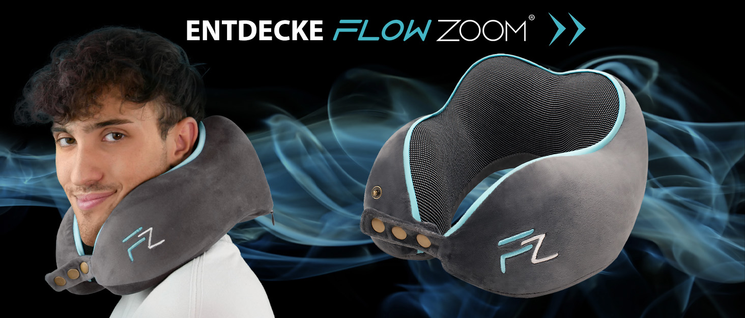 Подушка для шиї FlowZoom Comfy: регульована, з memory foam, для авто та літака - 360° підтримка, дихаючий чохол, чорна