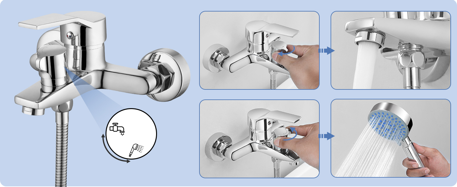 Змішувач для ванни з душем (хром) з 3 режимами, набір для ванної кімнати (Bs102)