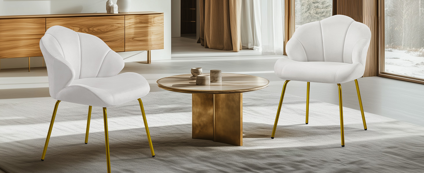 Крісла-черепашки Yaheetech, 2 шт., білі. Сучасні крісла з металевими ніжками, для вітальні, туалетного столика, спальні. Поліестер.