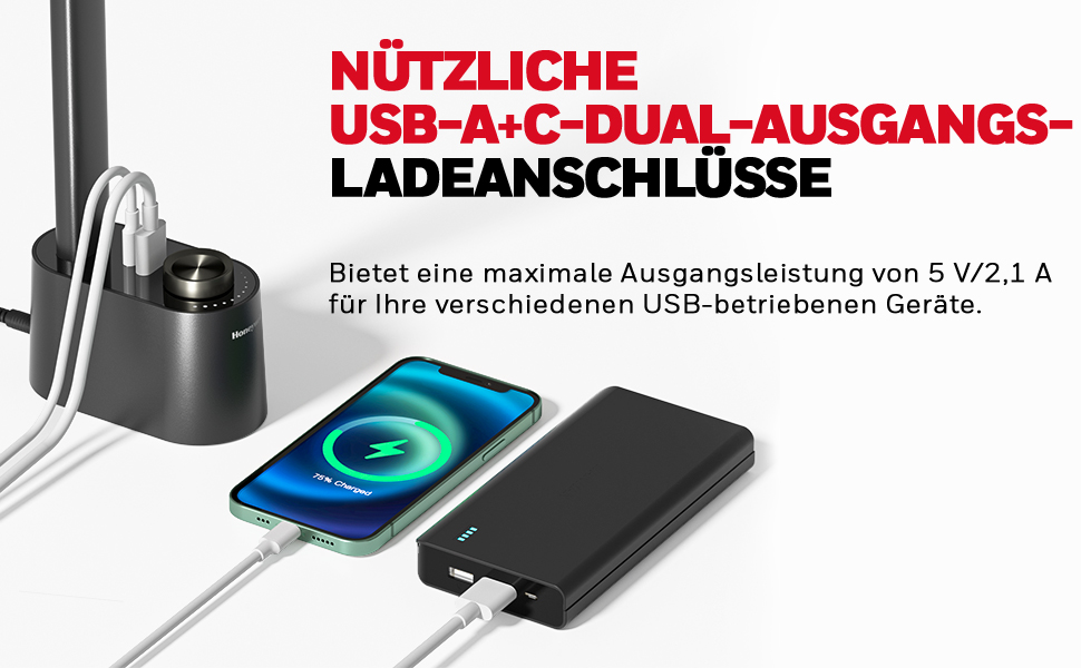 Настільна лампа Honeywell з USB, з можливістю затемнення, легко для очей, складна, HWT-H01 (чорна)