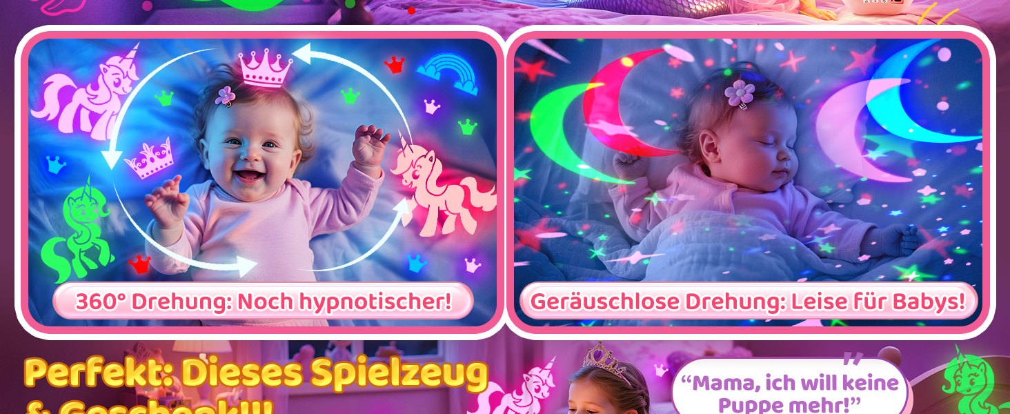 Проєктор зоряного неба One Fire Sternenhimmel для дітей: 96 режимів + 6 фільмів, нічник, обертання 360°, рожевий, з пультом ДУ, подарунок для дівчаток 1-9 років