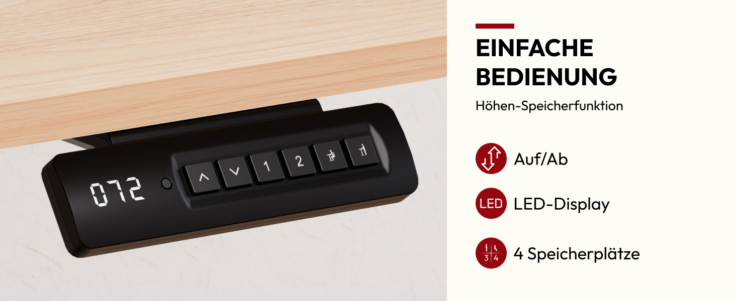 Регульований за висотою стіл Sanodesk з двомоторним приводом та бездротовим зарядним пристроєм 15W, інтегрований, 4 позиції пам'яті, стільниця з масиву акації 110x54 см, до 80 кг, Pro Ahorn