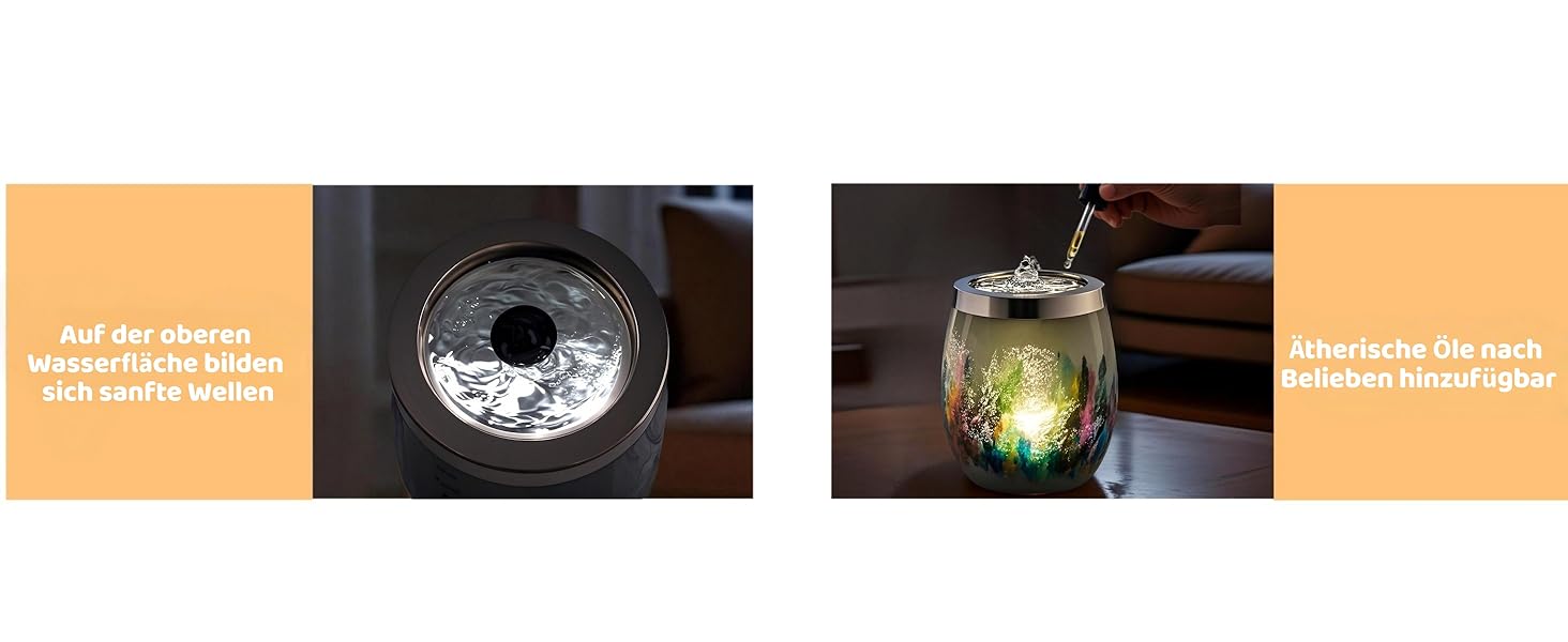 Декоративний скляний фонтан VOREEN з LED-підсвіткою, ручної роботи, жовтий, 15 см — заспокійливий фонтан для вітальні, спальні та офісу